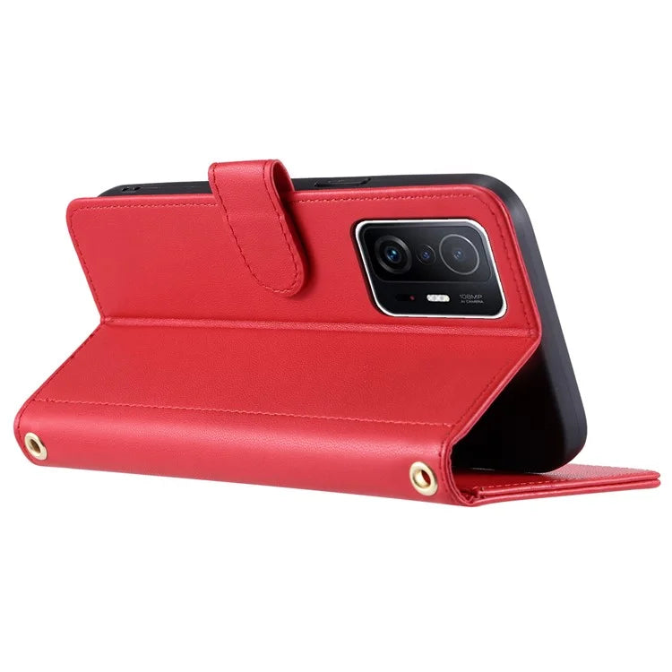 For Xiaomi 11T / 11T Pro Leather Case Wallet Card Holder Phone Cover with Shoulder Strap