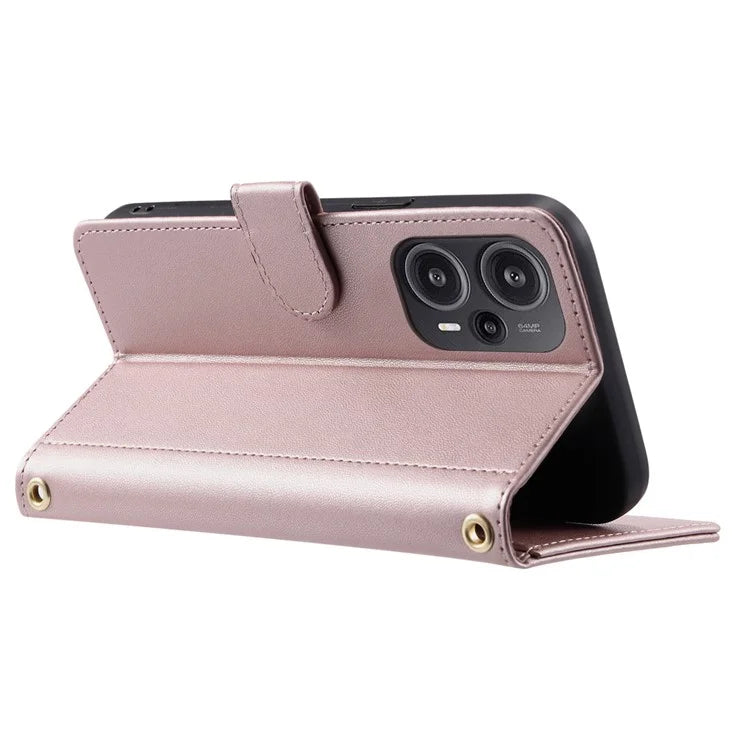 For Xiaomi Poco F5 5G / Redmi Note 12 Turbo Magnetic Case Rhombus Grid Leather Cover with Wrist Strap