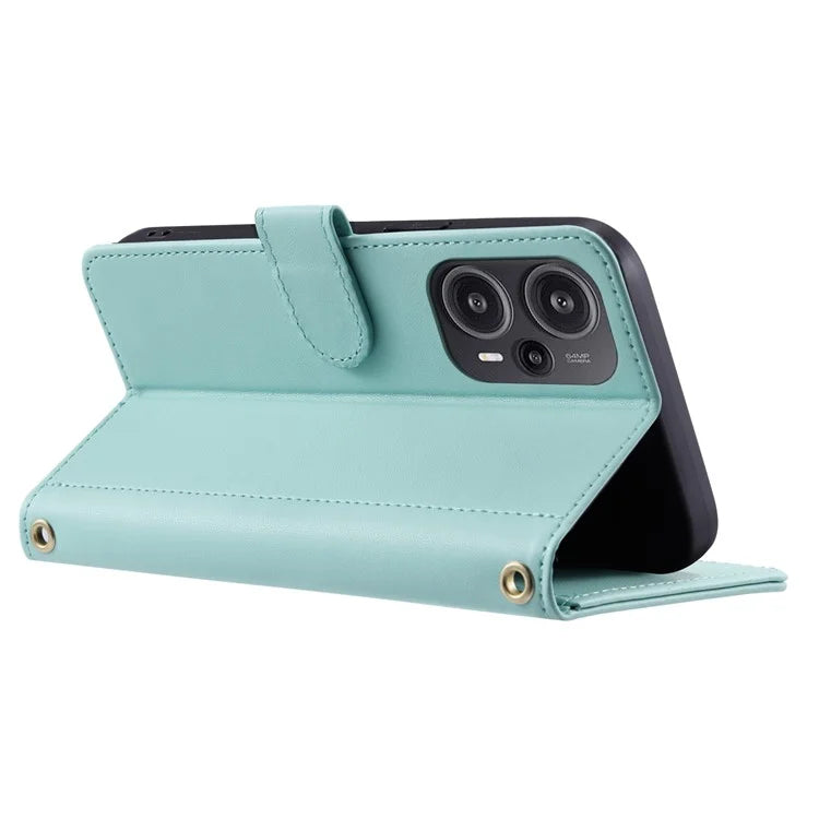 For Xiaomi Poco F5 5G / Redmi Note 12 Turbo Magnetic Case Rhombus Grid Leather Cover with Wrist Strap