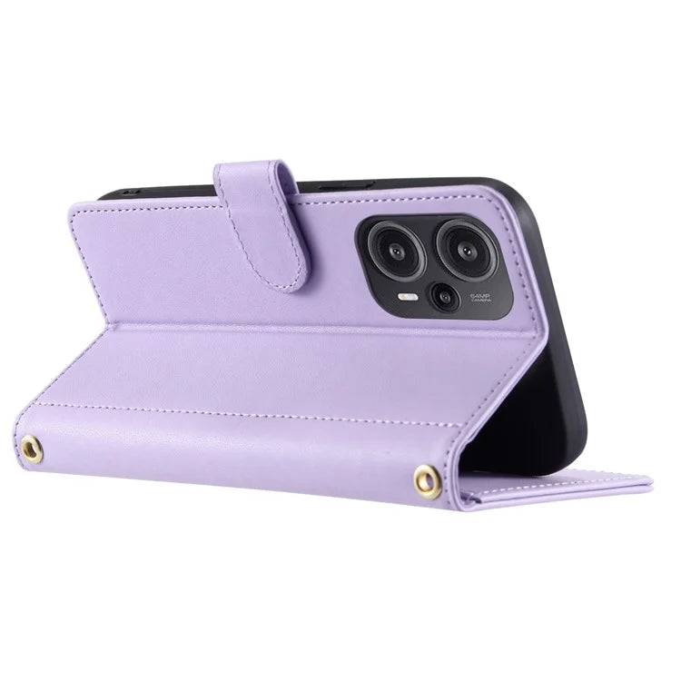 For Xiaomi Poco F5 5G / Redmi Note 12 Turbo Magnetic Case Rhombus Grid Leather Cover with Wrist Strap