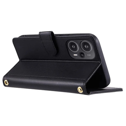 For Xiaomi Poco F5 5G / Redmi Note 12 Turbo Magnetic Case Rhombus Grid Leather Cover with Wrist Strap