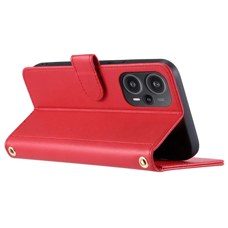 For Xiaomi Poco F5 5G / Redmi Note 12 Turbo Magnetic Case Rhombus Grid Leather Cover with Wrist Strap