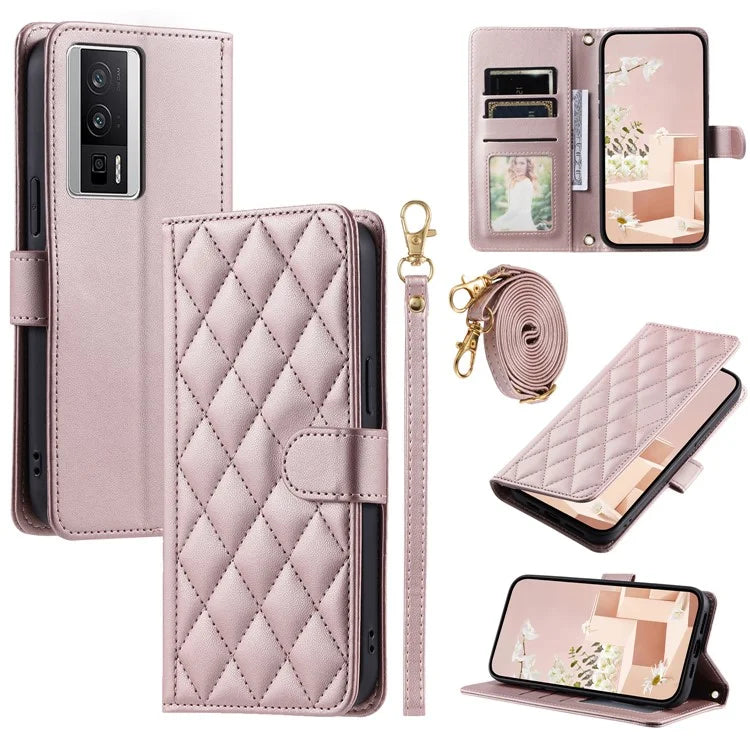 For Xiaomi Redmi K60 5G / Redmi K60 Pro 5G / Poco F5 Pro 5G Cell Phone Case Rhombus Grid Crossbody Cover