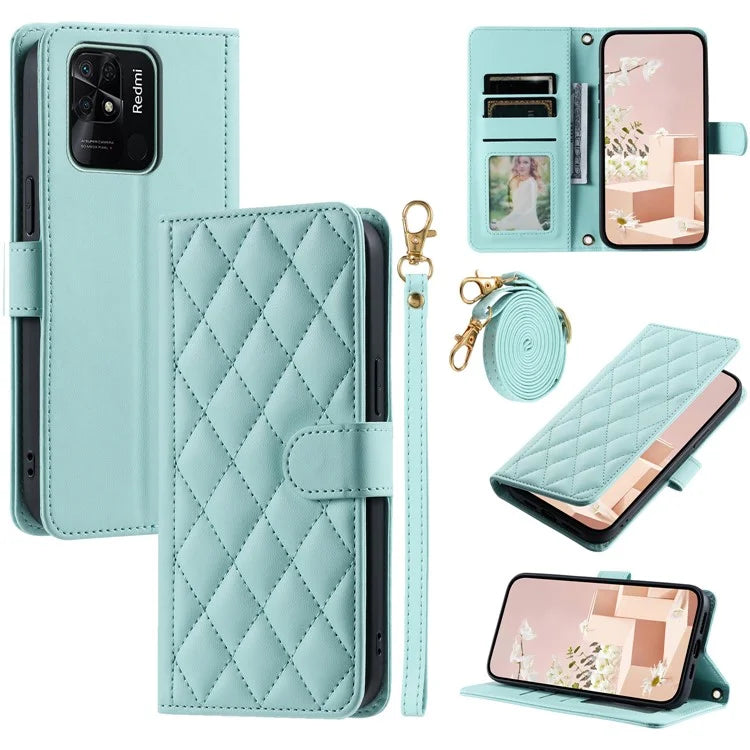 For Xiaomi Redmi 10C 4G / Redmi 10 (India) 4G / Redmi 10 Power Phone Case Rhombus Grid Leather Stand Cover