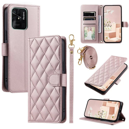 For Xiaomi Redmi 10C 4G / Redmi 10 (India) 4G / Redmi 10 Power Phone Case Rhombus Grid Leather Stand Cover