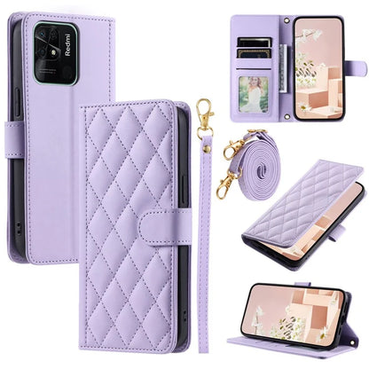 For Xiaomi Redmi 10C 4G / Redmi 10 (India) 4G / Redmi 10 Power Phone Case Rhombus Grid Leather Stand Cover
