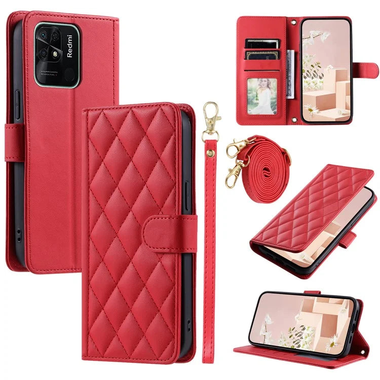 For Xiaomi Redmi 10C 4G / Redmi 10 (India) 4G / Redmi 10 Power Phone Case Rhombus Grid Leather Stand Cover