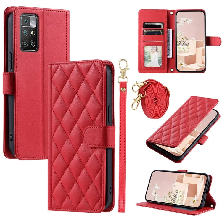 For Xiaomi Redmi 10 4G (2021) / Redmi 10 Prime / Redmi 10 2022 4G / Redmi Note 11 4G (MediaTek) Leather Case with Rhombus Grid Pattern