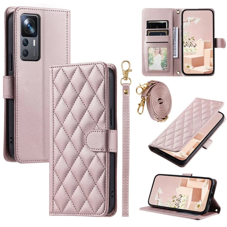 For Xiaomi Redmi K50 Ultra / 12T 5G / 12T Pro 5G Case Rhombus Grid Card Holder Phone Protective Cover