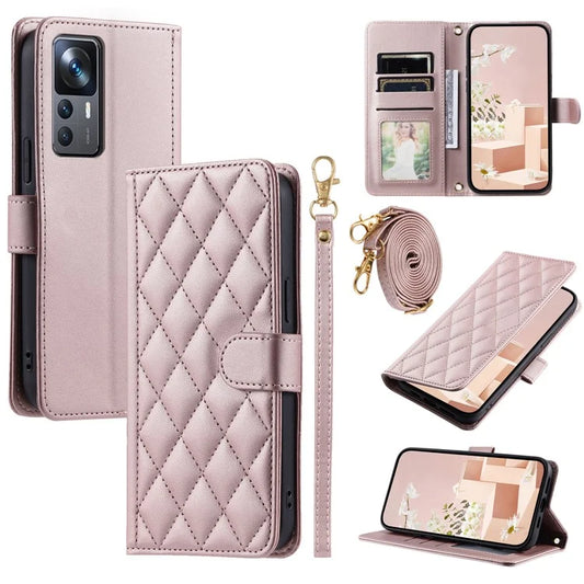 For Xiaomi Redmi K50 Ultra / 12T 5G / 12T Pro 5G Case Rhombus Grid Card Holder Phone Protective Cover