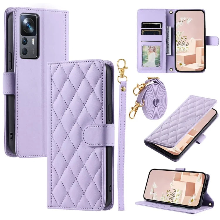 For Xiaomi Redmi K50 Ultra / 12T 5G / 12T Pro 5G Case Rhombus Grid Card Holder Phone Protective Cover