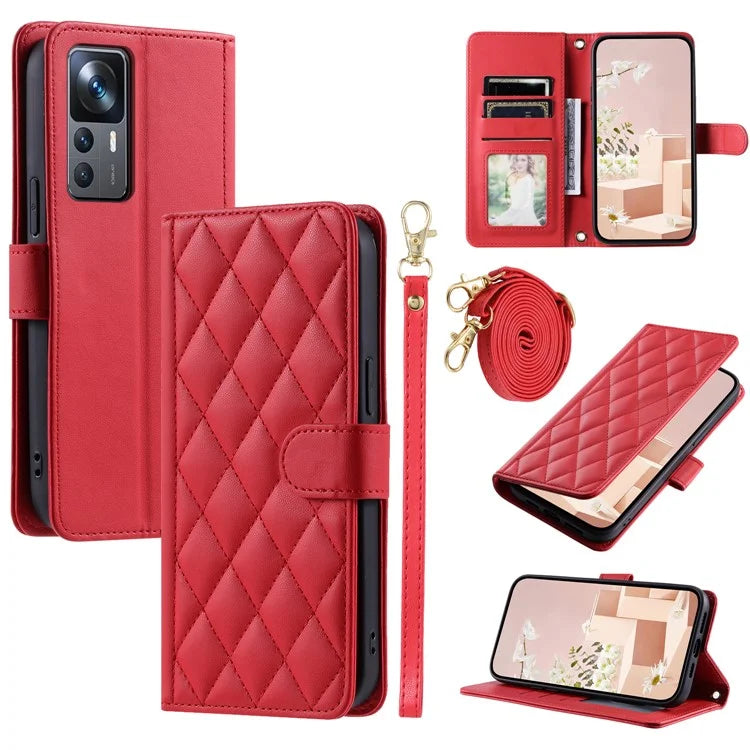 For Xiaomi Redmi K50 Ultra / 12T 5G / 12T Pro 5G Case Rhombus Grid Card Holder Phone Protective Cover