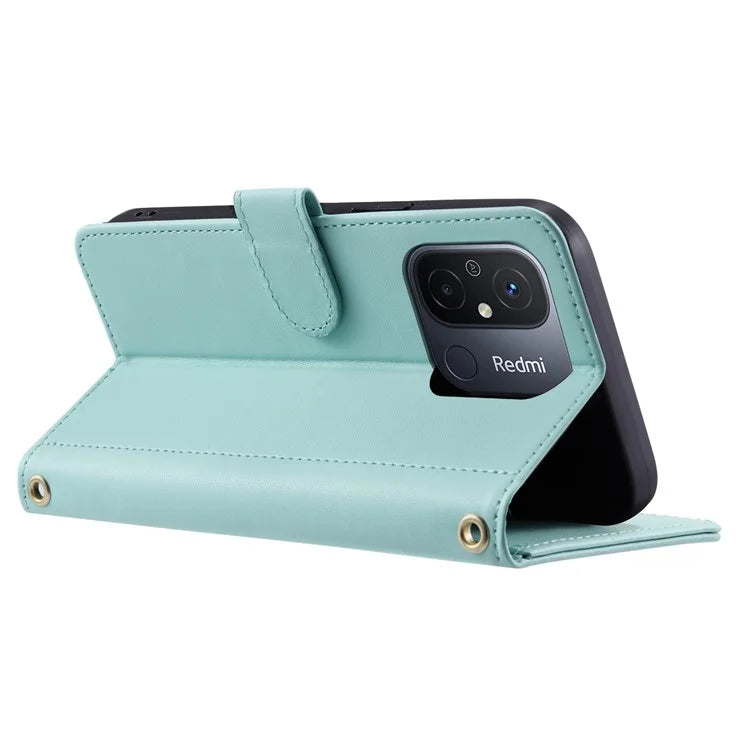 For Xiaomi Redmi 11A 4G / Poco C55 4G Case Rhombus Grid Stand Phone Guard Cover with 2 Straps