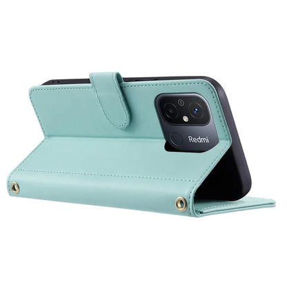 For Xiaomi Redmi 11A 4G / Poco C55 4G Case Rhombus Grid Stand Phone Guard Cover with 2 Straps