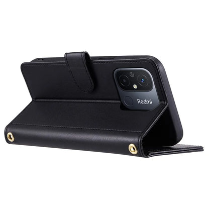 For Xiaomi Redmi 11A 4G / Poco C55 4G Case Rhombus Grid Stand Phone Guard Cover with 2 Straps