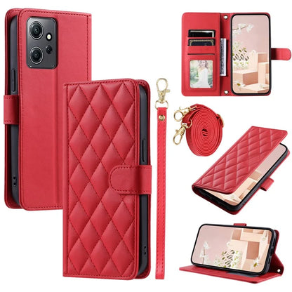 For Xiaomi Redmi 11A 4G / Poco C55 4G Case Rhombus Grid Stand Phone Guard Cover with 2 Straps