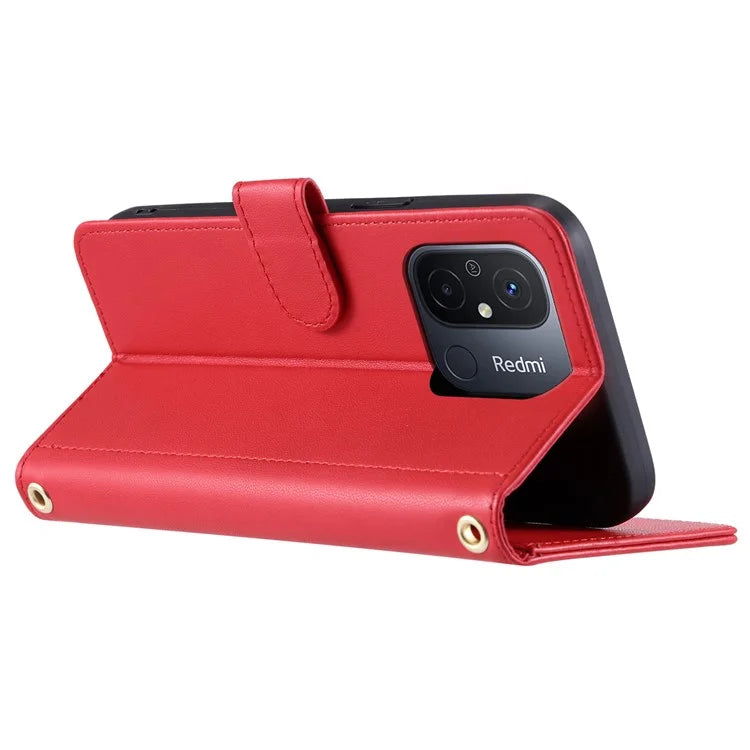 For Xiaomi Redmi 11A 4G / Poco C55 4G Case Rhombus Grid Stand Phone Guard Cover with 2 Straps