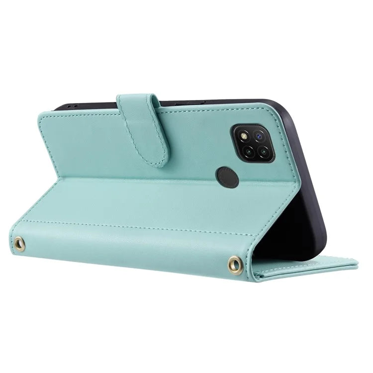 For Xiaomi Redmi 9C / Poco C31 / Redmi 9C NFC Cell Phone Case Rhombus Grid Leather Cover with 2 Straps