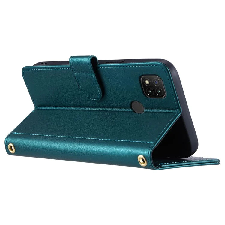 For Xiaomi Redmi 9C / Poco C31 / Redmi 9C NFC Cell Phone Case Rhombus Grid Leather Cover with 2 Straps