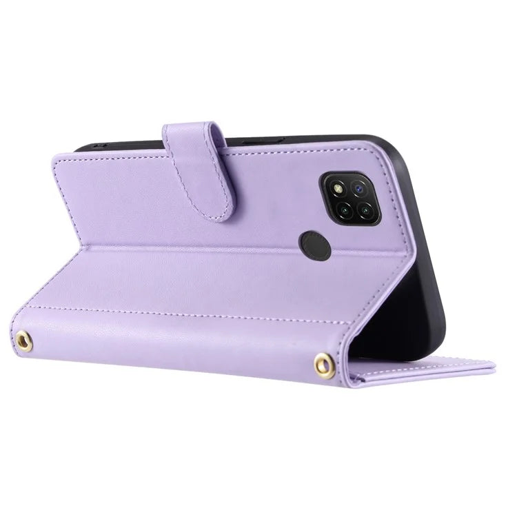 For Xiaomi Redmi 9C / Poco C31 / Redmi 9C NFC Cell Phone Case Rhombus Grid Leather Cover with 2 Straps