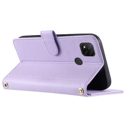 For Xiaomi Redmi 9C / Poco C31 / Redmi 9C NFC Cell Phone Case Rhombus Grid Leather Cover with 2 Straps