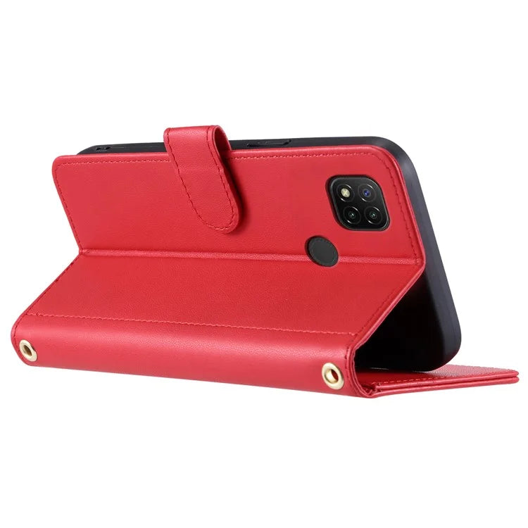 For Xiaomi Redmi 9C / Poco C31 / Redmi 9C NFC Cell Phone Case Rhombus Grid Leather Cover with 2 Straps