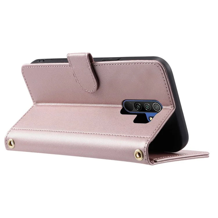 For Xiaomi Poco M2 / Redmi 9 / 9 Prime (India) Case Rhombus Grid Leather Wallet Phone Cover with 2 Straps