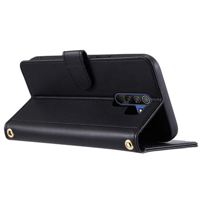 For Xiaomi Poco M2 / Redmi 9 / 9 Prime (India) Case Rhombus Grid Leather Wallet Phone Cover with 2 Straps