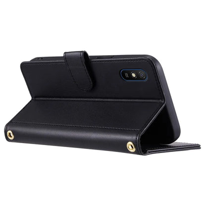 For Xiaomi Redmi 9A / 9AT / 9i Phone Case Rhombus Grid Leather Wallet Stand Cover with 2 Straps