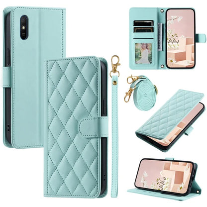 For Xiaomi Redmi 9A / 9AT / 9i Phone Case Rhombus Grid Leather Wallet Stand Cover with 2 Straps