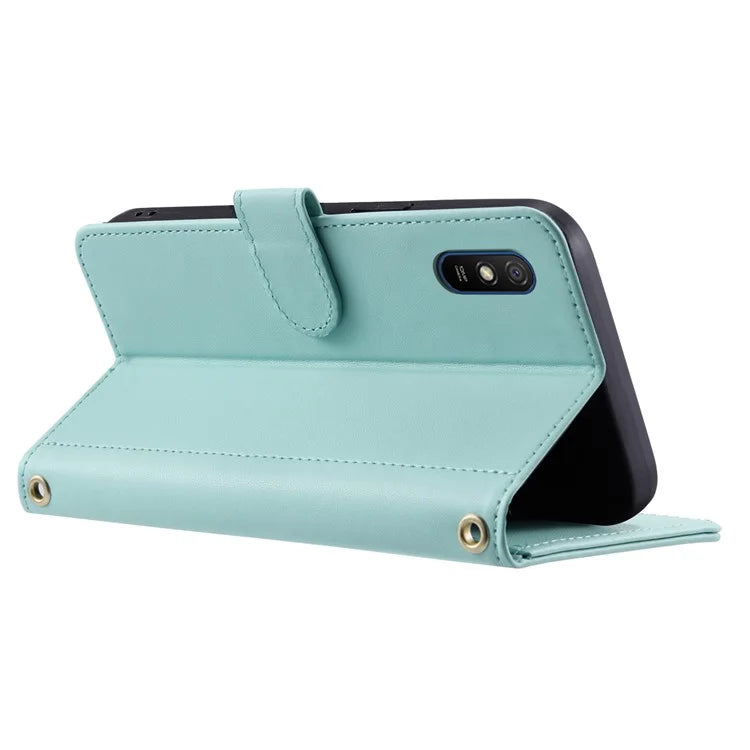 For Xiaomi Redmi 9A / 9AT / 9i Phone Case Rhombus Grid Leather Wallet Stand Cover with 2 Straps