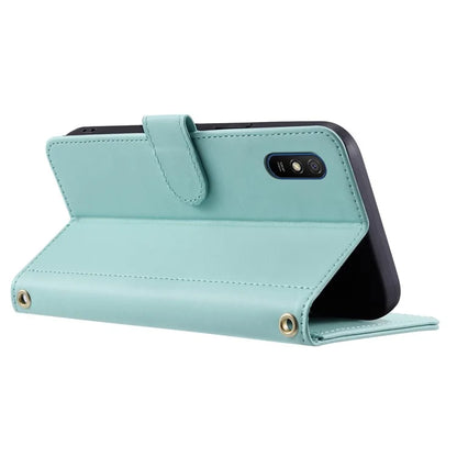 For Xiaomi Redmi 9A / 9AT / 9i Phone Case Rhombus Grid Leather Wallet Stand Cover with 2 Straps