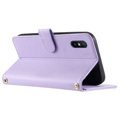 For Xiaomi Redmi 9A / 9AT / 9i Phone Case Rhombus Grid Leather Wallet Stand Cover with 2 Straps