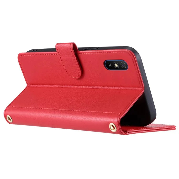 For Xiaomi Redmi 9A / 9AT / 9i Phone Case Rhombus Grid Leather Wallet Stand Cover with 2 Straps