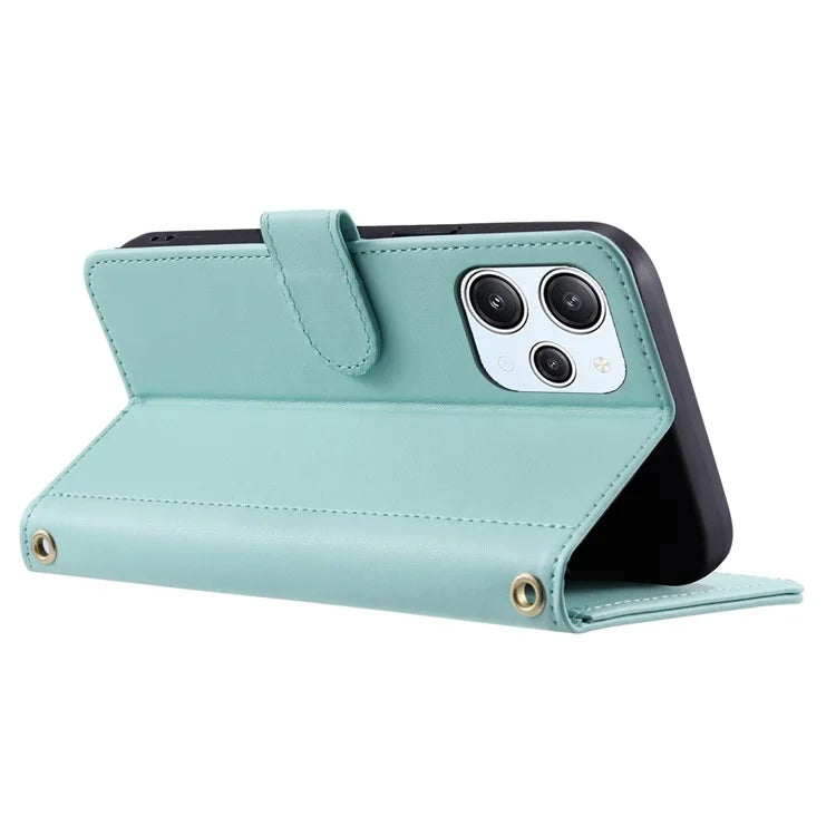 For Xiaomi Redmi 12 4G / Redmi 12 5G (Global) / Poco M6 Pro 5G Case Leather Wallet Anti-drop Phone Cover with 2 Straps