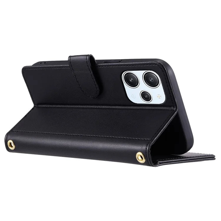 For Xiaomi Redmi 12 4G / Redmi 12 5G (Global) / Poco M6 Pro 5G Case Leather Wallet Anti-drop Phone Cover with 2 Straps