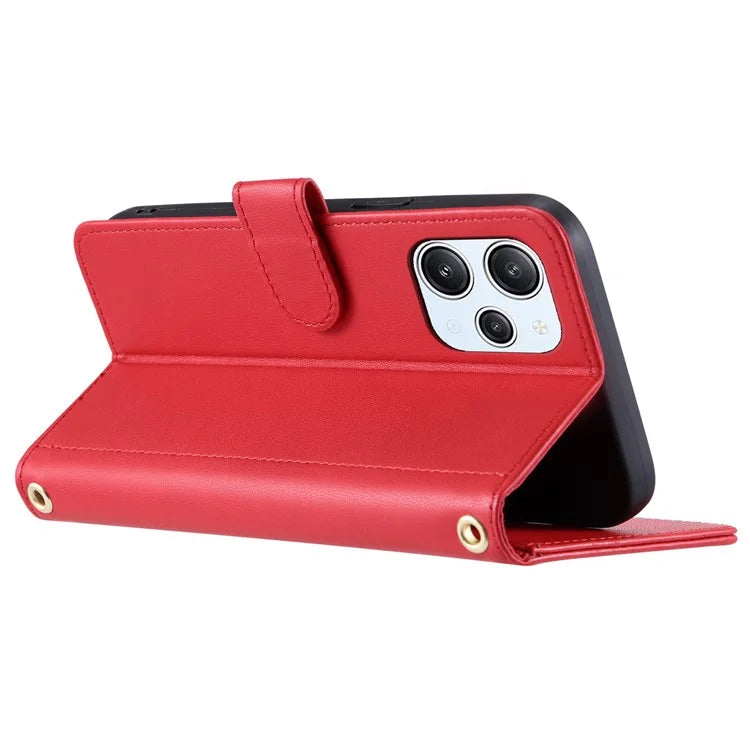 For Xiaomi Redmi 12 4G / Redmi 12 5G (Global) / Poco M6 Pro 5G Case Leather Wallet Anti-drop Phone Cover with 2 Straps