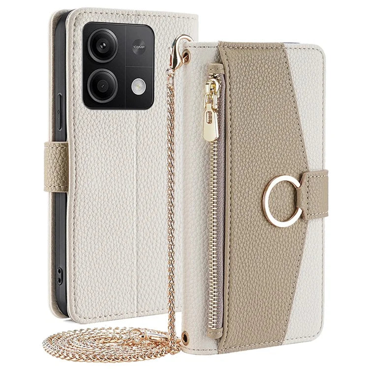 For Xiaomi Redmi Note 13 5G Wallet Case Shoulder Strap Mirror Inside Leather Phone Cover