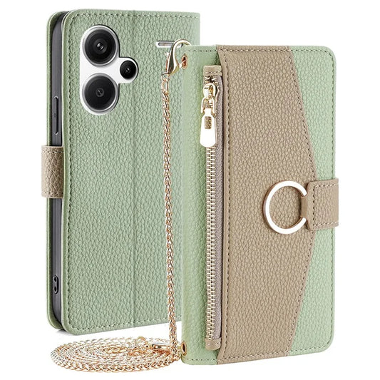 For Xiaomi Redmi Note 13 Pro+ 5G Crossbody Case Zipper Pocket Phone Cover with Makeup Mirror