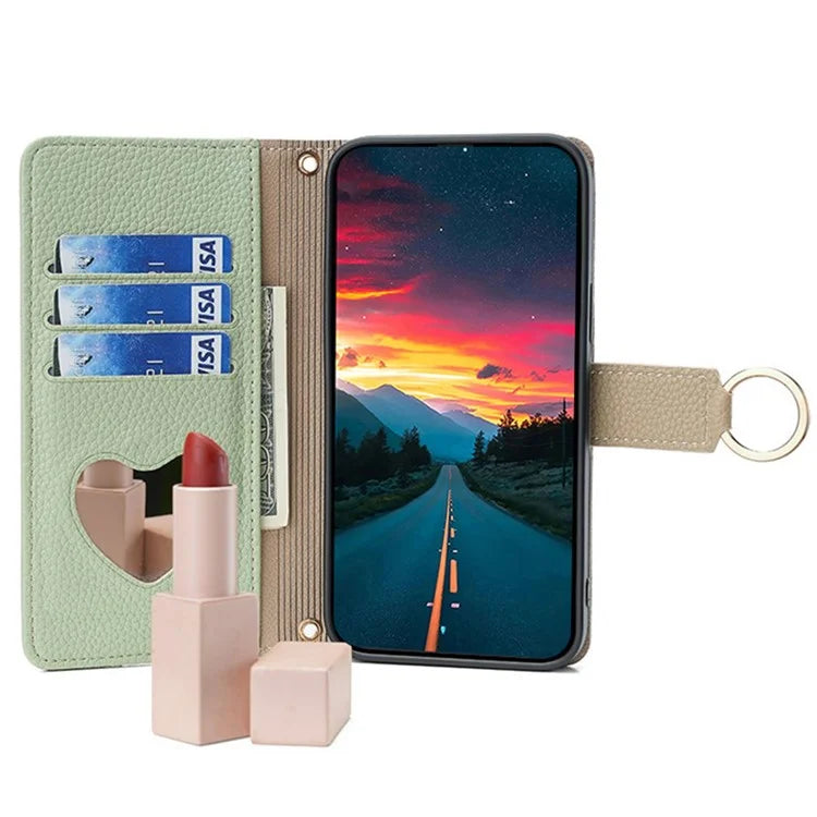For Xiaomi Redmi Note 13 Pro+ 5G Crossbody Case Zipper Pocket Phone Cover with Makeup Mirror
