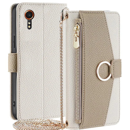 For Samsung Galaxy Xcover 7 Makeup Mirror Zipper Pocket Phone Cover Shockproof Case with Shoulder Strap