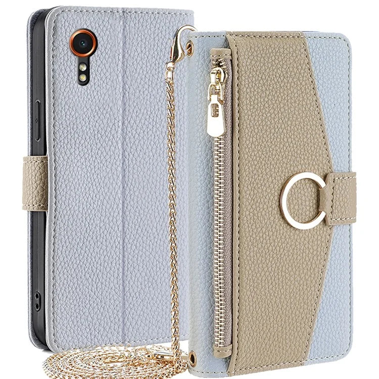 For Samsung Galaxy Xcover 7 Makeup Mirror Zipper Pocket Phone Cover Shockproof Case with Shoulder Strap