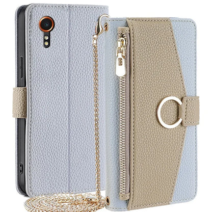For Samsung Galaxy Xcover 7 Makeup Mirror Zipper Pocket Phone Cover Shockproof Case with Shoulder Strap