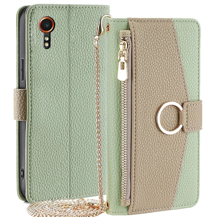 For Samsung Galaxy Xcover 7 Makeup Mirror Zipper Pocket Phone Cover Shockproof Case with Shoulder Strap
