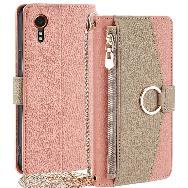 For Samsung Galaxy Xcover 7 Makeup Mirror Zipper Pocket Phone Cover Shockproof Case with Shoulder Strap