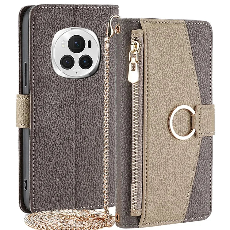 For Honor Magic6 Pro 5G Wallet Case Makeup Mirror PU Leather Phone Cover with Crossbody Strap