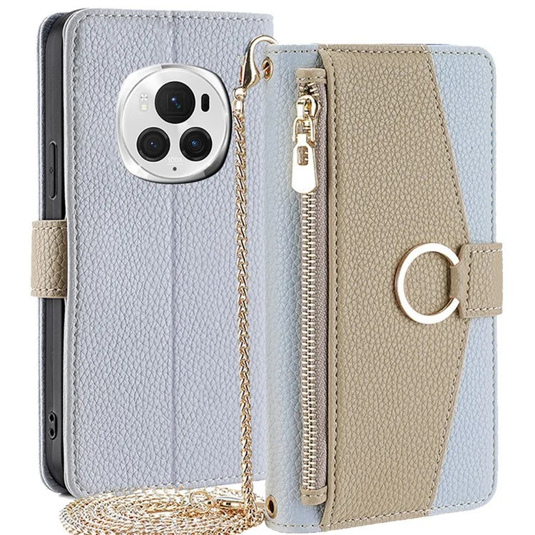 For Honor Magic6 Pro 5G Wallet Case Makeup Mirror PU Leather Phone Cover with Crossbody Strap