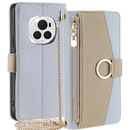 For Honor Magic6 Pro 5G Wallet Case Makeup Mirror PU Leather Phone Cover with Crossbody Strap