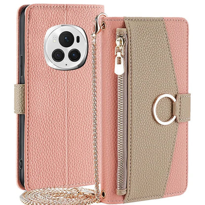 For Honor Magic6 Pro 5G Wallet Case Makeup Mirror PU Leather Phone Cover with Crossbody Strap