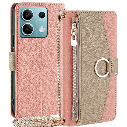 For Xiaomi Redmi Note 13 4G Case PU Leather Zipper Wallet Phone Cover with Makeup Mirror